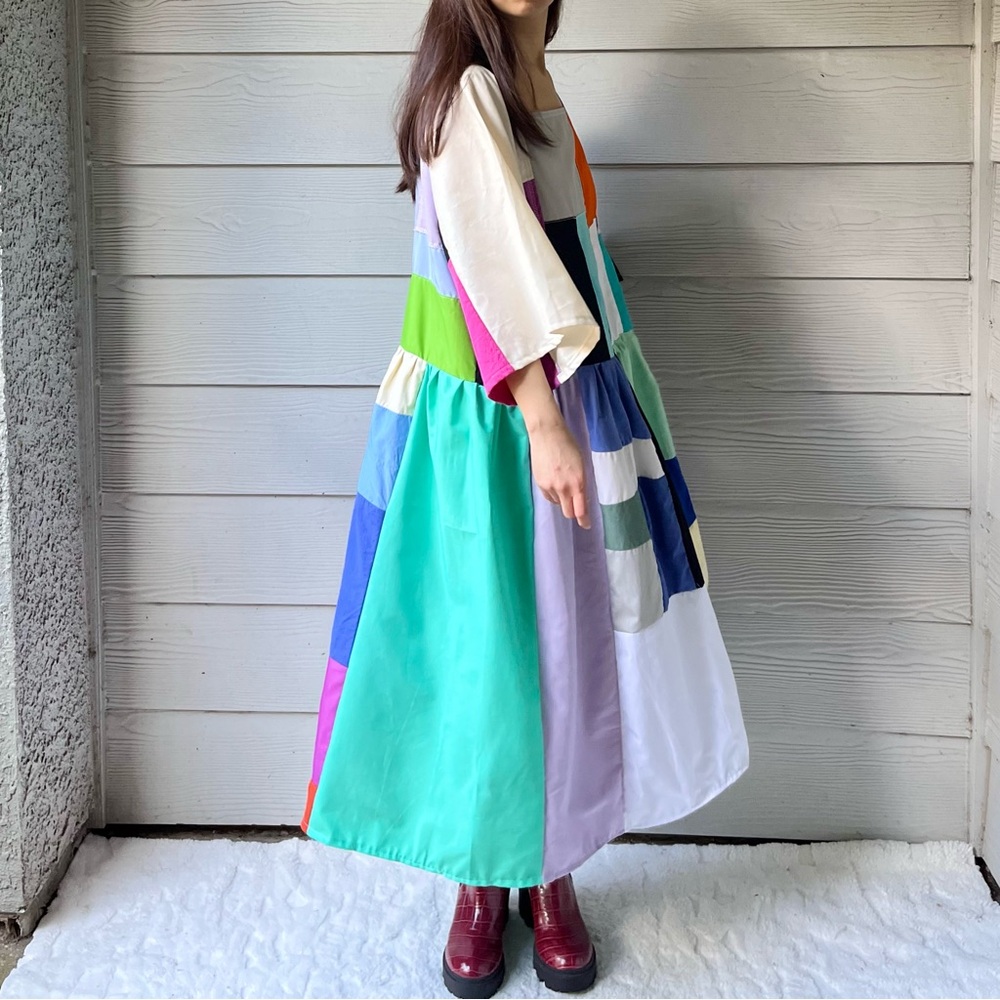 Handmade Quilted Patchwork Colorblock Dress SKU 12157 - Picture 6 of 14